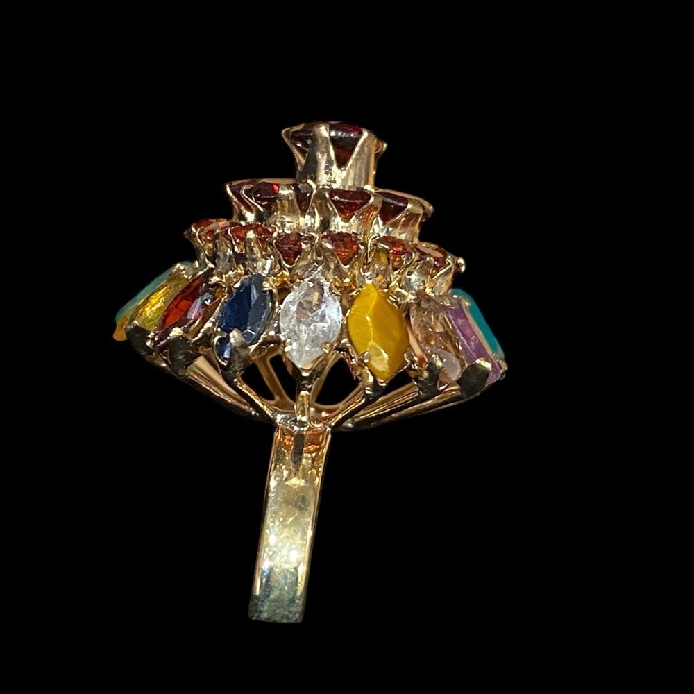 14K Yellow Gold Antique - Garnet - Cluster Cocktail Ring - Picture 4 of 8